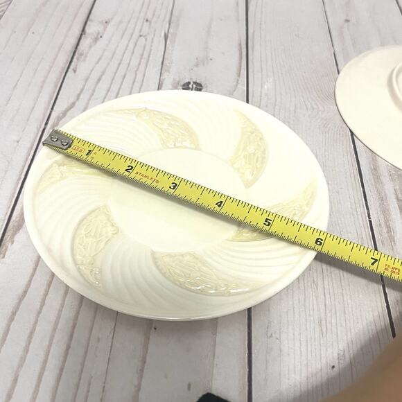 Vintage Cream Porcelain Belleek Ireland Lotus Swirl Saucers Celtic Design Set 2 - Picture 6 of 6